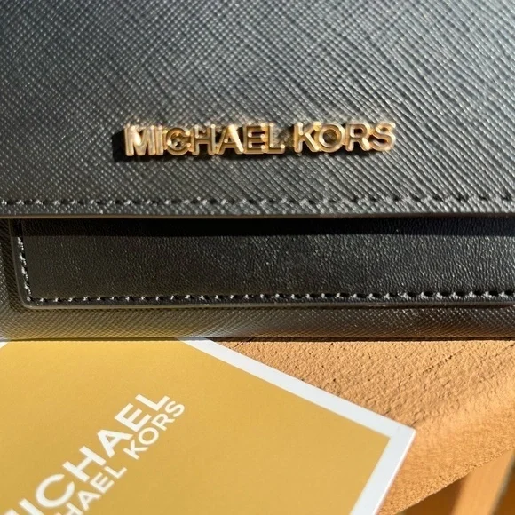Michael Kors Black Flap Wallet With Removable Card Case MK Logo NWT